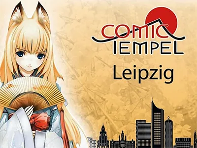 Bild von Comic Tempel und der Skyline von Leipzig